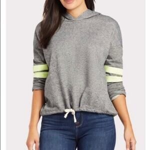 Anthropologie Sundry Gray Varsity Hooded Sweatshirt Arm Detail Size Medium